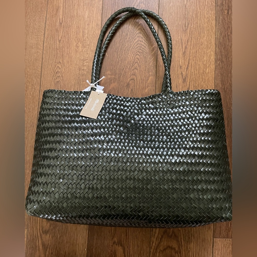 Madewell Handwoven Leather Tote in Summit Green
